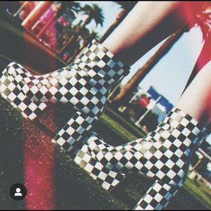 Current Mood Checkered Boots. Worn only once for photoshoot. 🤍